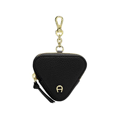 Aigner Black Offer Fashion Triangle Coin Purse Keychain Leather Accessories Women