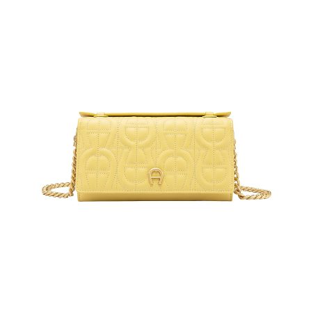 Discount Wallet On Chain With Handle Women Leather Accessories Garbanzo Yellow Aigner