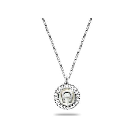 Jewelry Women Aigner Silver Coloured Time-Limited Discount Long Necklace With Logo And Mother Of Pearl
