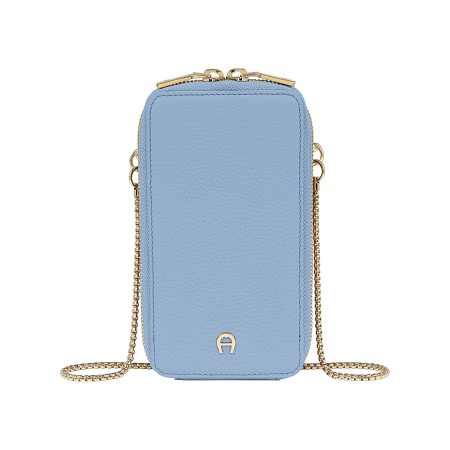Leather Accessories Glaze Blue Aigner Quality Women Smartphone Pouch With Chain