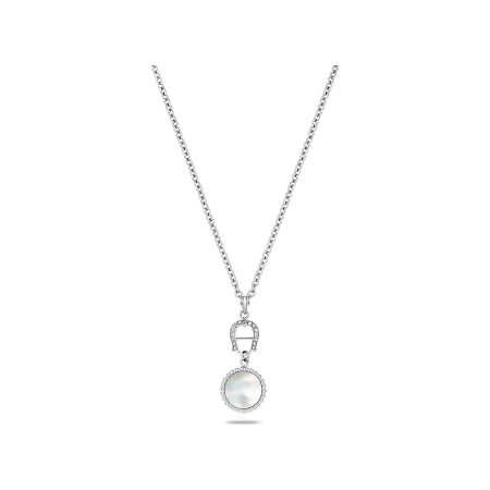 Silver Coloured Aigner Jewelry Special Women Necklace With Round Logo Pendant