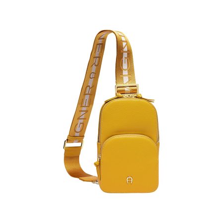Women Aigner Zita Sling Crossbody Bag Original Leather Accessories Tanned Yellow