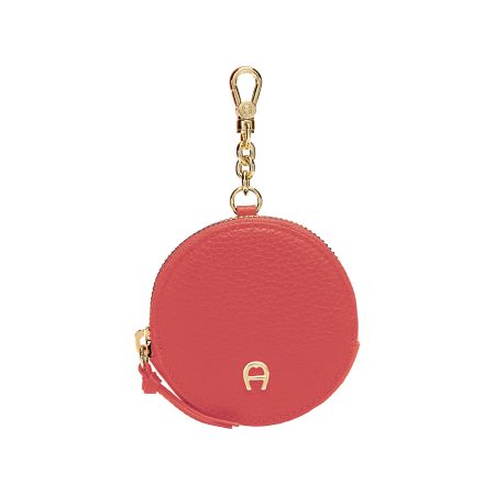 Women Dusty Rose Low Cost Leather Accessories Aigner Fashion Circle Coin Purse Keychain