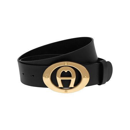 Women Trendy Black Aigner Logo Belt 4 Cm Belts